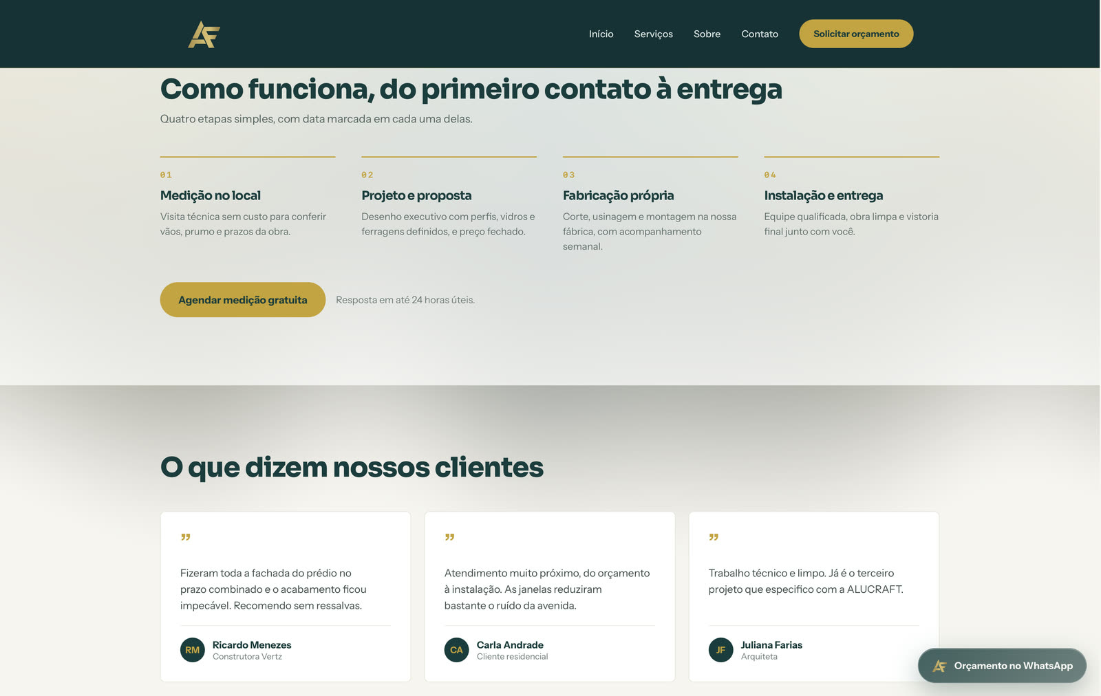 As quatro etapas do processo e os depoimentos de clientes