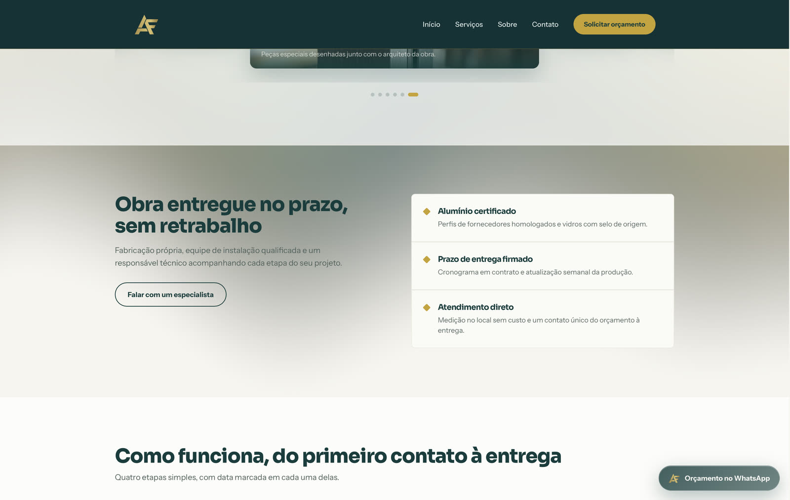 Seção com as três garantias da Alucraft