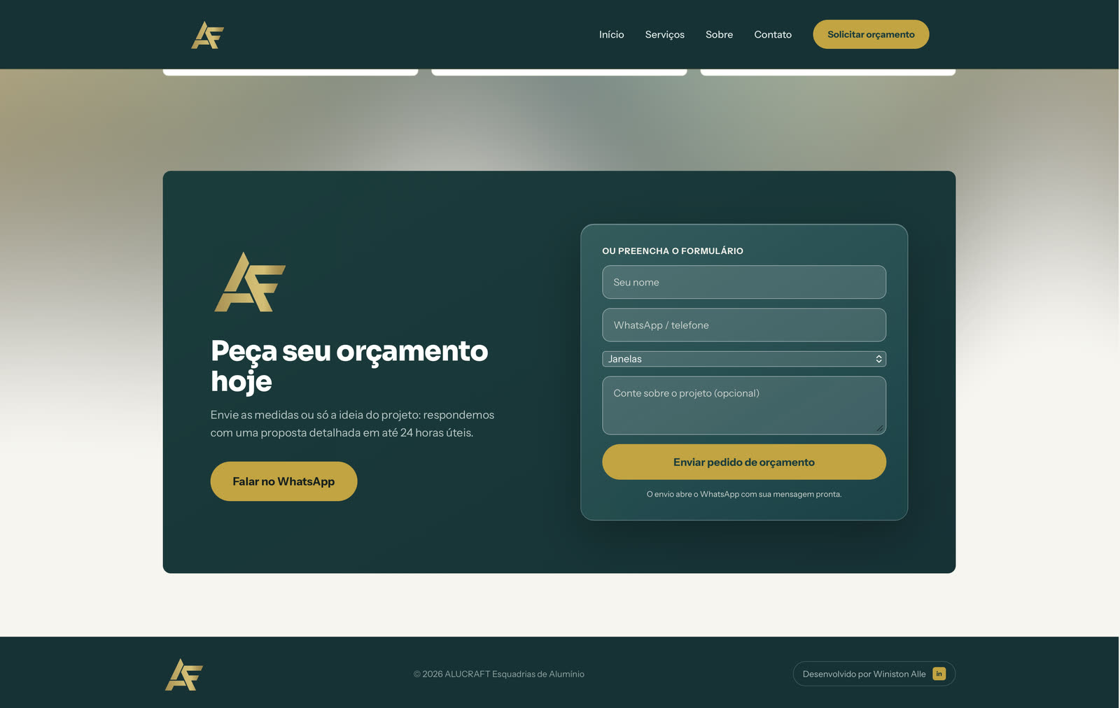 Formulário de orçamento da Alucraft
