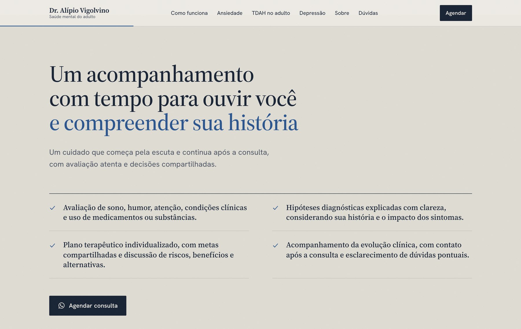 Follow-up section with four items in two columns and the Book an appointment button
