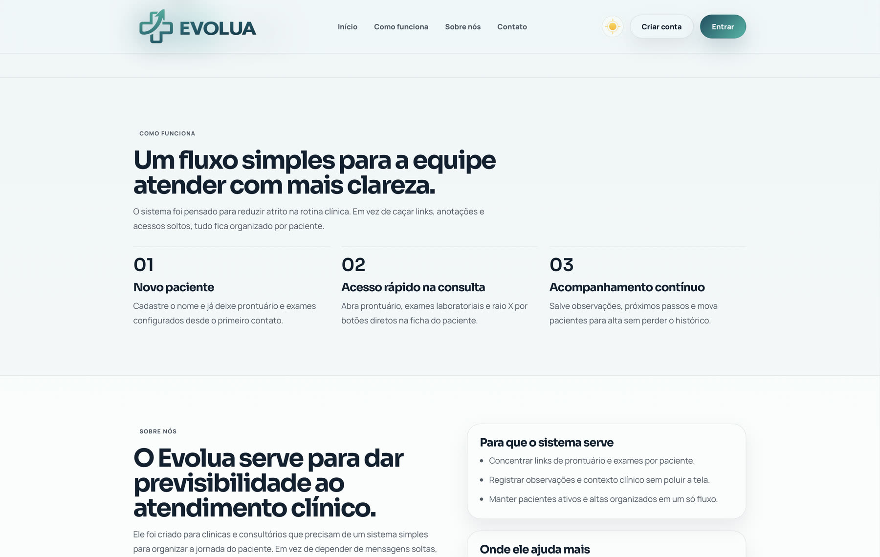 Seção com as três etapas do fluxo de atendimento