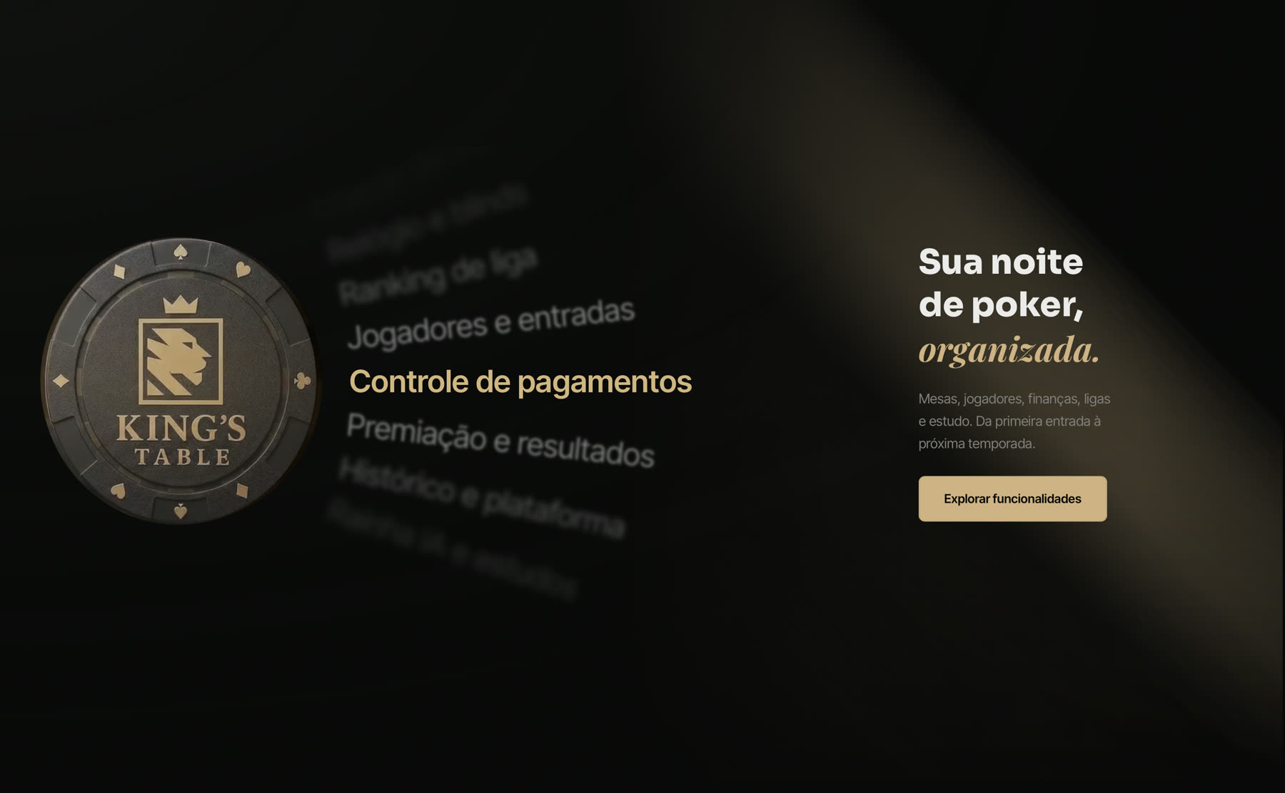 Ficha de poker em 3D ao lado da lista de áreas em perspectiva
